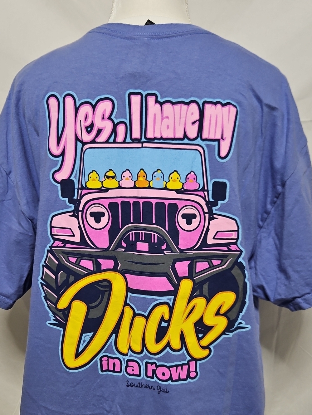 Gildan Light Purple Graphic Tee with Multicolor Print